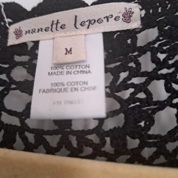 NANETTE LEPORE black cotton crochet knit cut out short sleeve cover up dress M - Picture 10 of 10